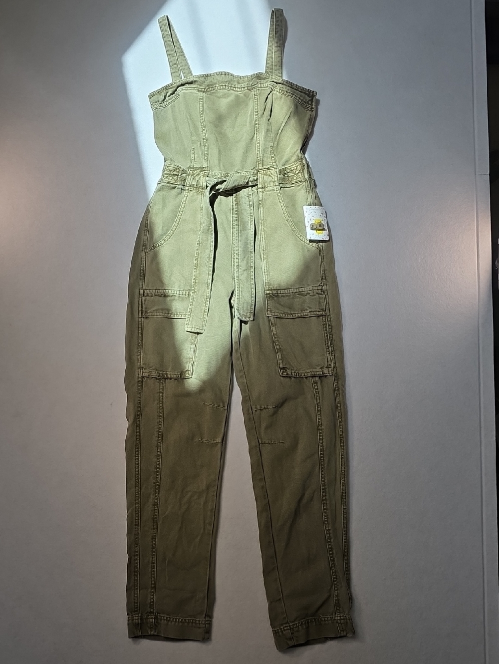 Free People Olive Green Utility Jumpsuit with Belt Cargo Style